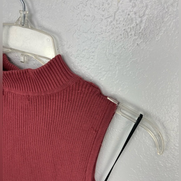 XOXO Dusty Rose Ribbed Knit Short Bodycon V-Neck Party Dress with Choker Collar - Picture 6 of 8